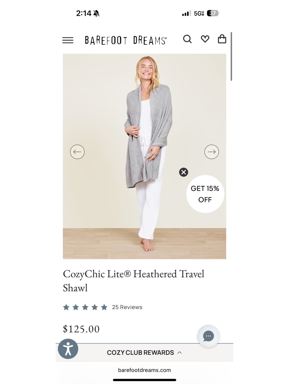 Barefoot Dreams CozyChic Lite Heathered Travel Shawl - Gray